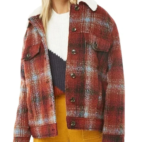 Plaid Sherpa-Lined Trucker Jacket - Picture 2 of 16